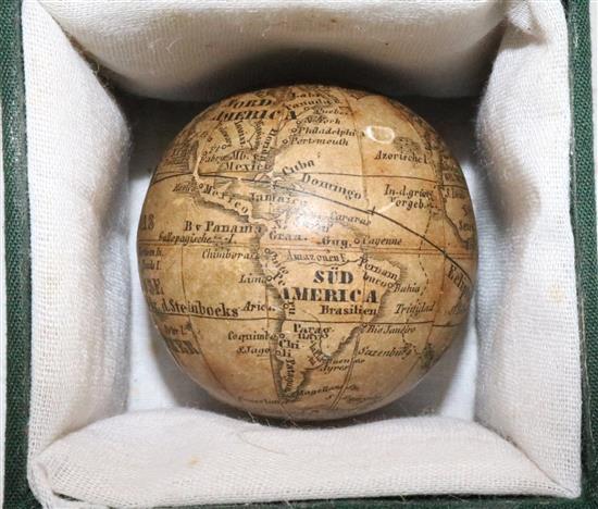 An early 19th century German pocket globe, possibly by Bauer for Sterne, 1.5in.